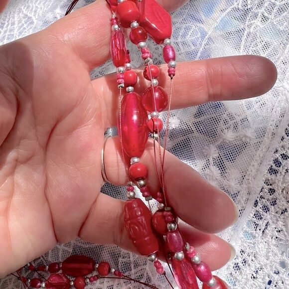 Vintage 80’s/90’s Pink/Coral Multi-strand Beaded Necklace  - Picture 7 of 9